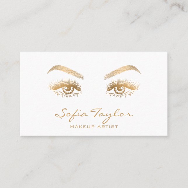 Guld Long Lash Extension Makeup Artist Card Visitkort (Framsida)