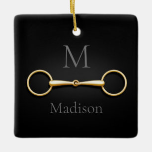 Guld Loose Ring Snaffle Bit Monogrammed Equestrian Julgransprydnad Keramik