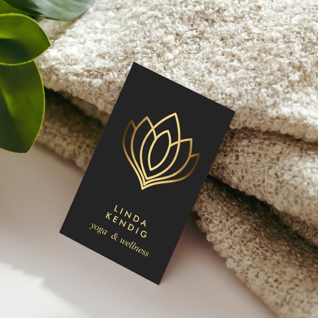 Guld Lotus blomma | GRÅTT | hälsa massage yoga Visitkort (Skapare uppladdad)