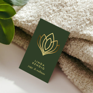 Guld Lotus blomma   GRÖNT   hälsa massage yoga Visitkort