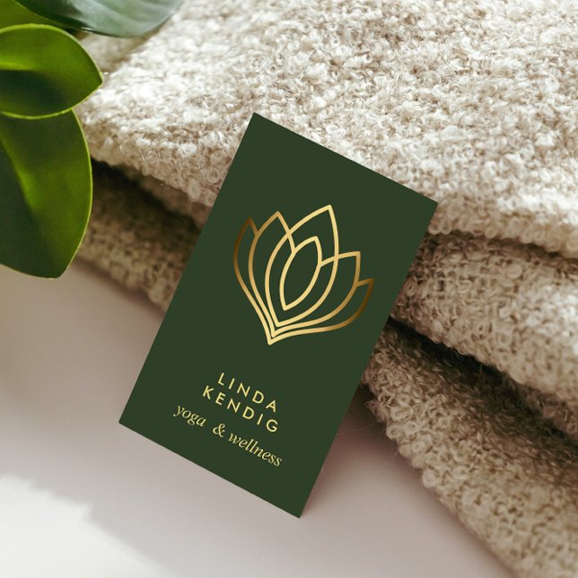Guld Lotus blomma | GRÖNT | hälsa massage yoga Visitkort (Skapare uppladdad)
