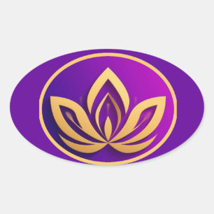 🪷 Guld Lotus Emblem Lila Gradient Lyx Symbol Ovalt Klistermärke