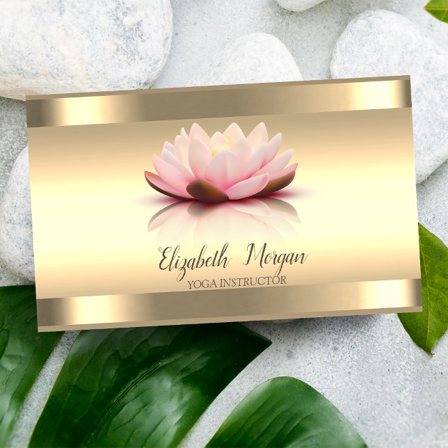 Guld Lotus Flower Guld Rand Yoga Instructor Visitkort (Skapare uppladdad)