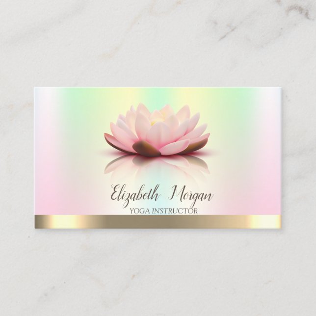Guld Lotus Flower Iridescent Yoga Instructor Visitkort (Framsida)