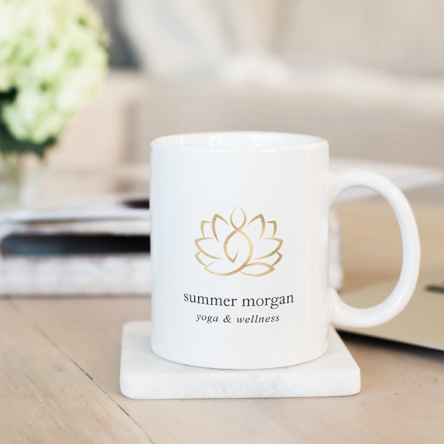 Guld Lotus Flower Logotyp Kaffemugg (Skapare uppladdad)
