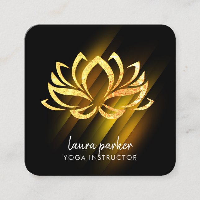 Guld Lotus Flower Yoga Instructions Zen Art Fire Fyrkantigt Visitkort (Framsida)
