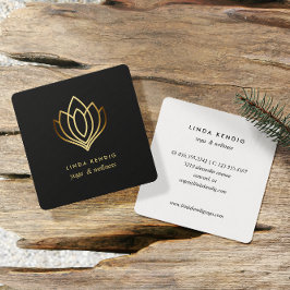 Guld lotus | GRÅTT | Massage yoga i hälsa Fyrkantigt Visitkort