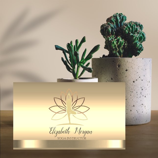 Guld Lotus Kvinnor Silhuett Yoga Instruktör Visitkort (Skapare uppladdad)