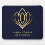 Guld lotus logotyp Blue | Personlig lägg till ditt Musmatta<br><div class="desc">affärskorten för elegant för massagestudios,  massagerapi,  spas eller professionell i hälsa har en illustration av blomman från folie i guld.
Anpassa framsidan med två linjer anpassningsbar text i modern blå bakgrund med hjälp av mallen.
 Utformning av chicen för alla hälsa-branscher eller helhetsrelaterade hälsoyrken</div>