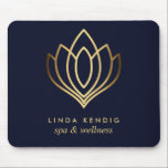 Guld lotus logotyp Blue | Personlig lägg till ditt Musmatta<br><div class="desc">affärskorten för elegant för massagestudios,  massagerapi,  spas eller professionell i hälsa har en illustration av blomman från folie i guld.
Anpassa framsidan med två linjer anpassningsbar text i modern blå bakgrund med hjälp av mallen.
 Utformning av chicen för alla hälsa-branscher eller helhetsrelaterade hälsoyrken</div>