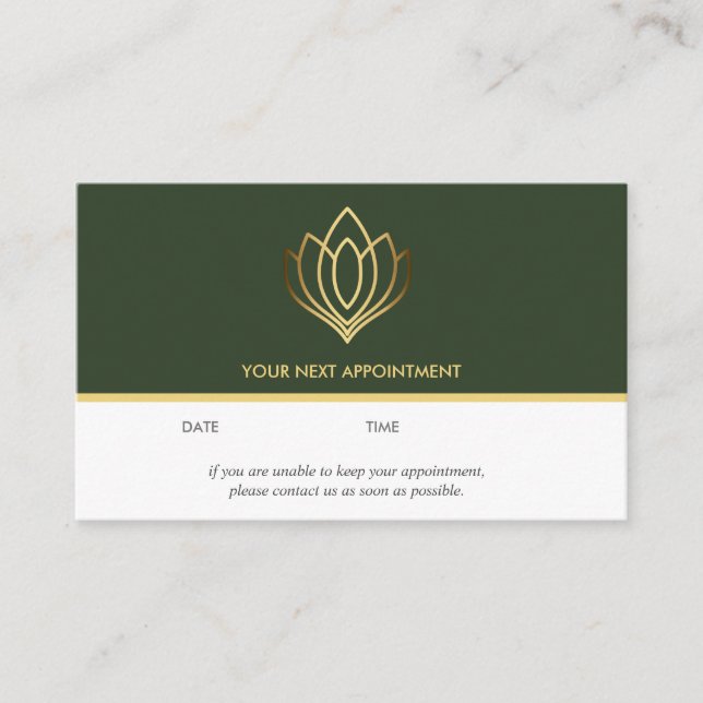 Guld Lotus logotyp | GRÖNT | hälsa massage yoga Visitkort (Framsida)