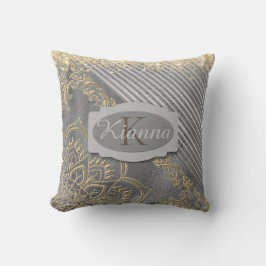 Guld Lotus Mandala Glitter Guld Silver Monogram Kudde