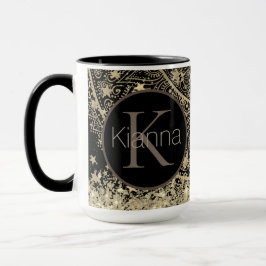 Guld Lotus Mandala Glittery Stars Monogram Mugg