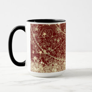Guld Lotus Mandala med Guld Stars på Red Mugg