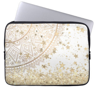 Guld Lotus Mandala med Guld Stars på White Laptop Fodral