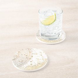 Guld Lotus Mandala med Guld Stars på White Underlägg