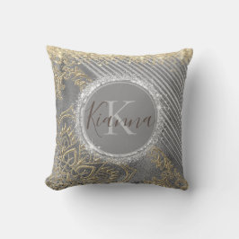 Guld Lotus Mandala Silver Glitter Monogram Kudde