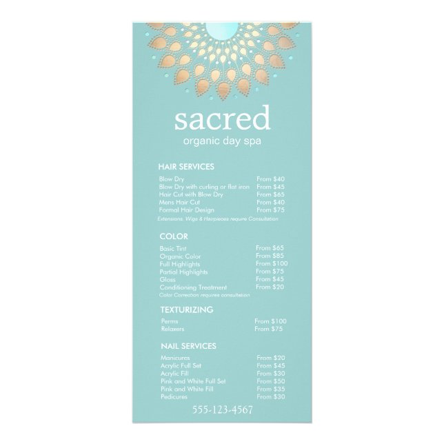 Guld Lotus Mandala Spa Salon Pris List Menu Reklamkort (Framsidan)