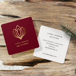 Guld lotus | Marsala | Massage yoga i hälsa Fyrkantigt Visitkort