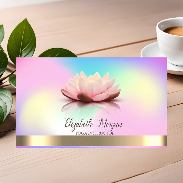 Guld Lotus Ombre HoloGraph Yoga Instructor Visitkort (Skapare uppladdad)