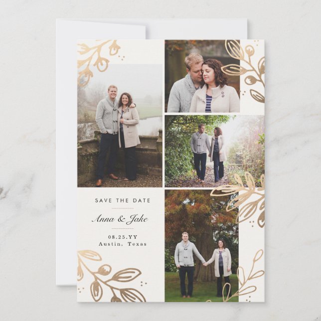 Guld Löv 4 Foto Spara datum Datumet (Framsida)