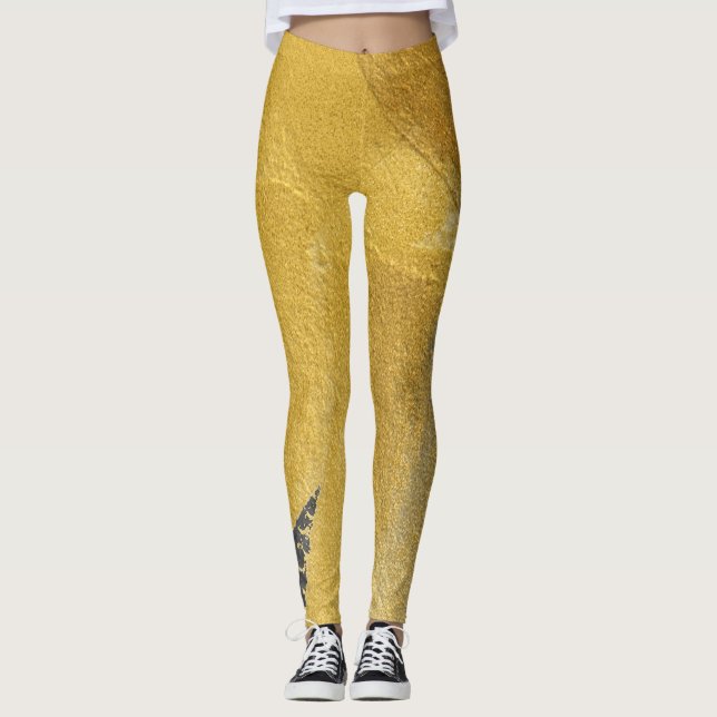 Guld löv, abstrakt svart design leggings (Framsida)