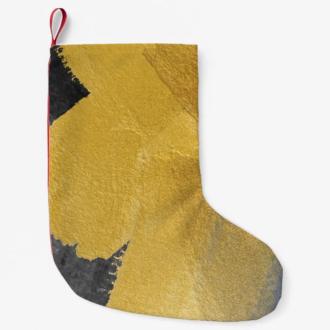 Guld löv, abstrakt svart design liten julstrumpa (Framsidan)