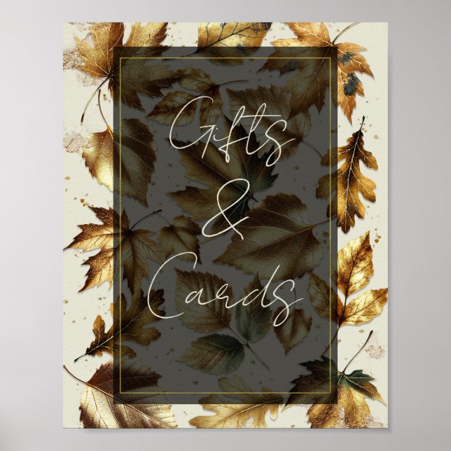 Guld Löv Almond Beige Black Gifts & Cards Sign Poster (Framsidan)