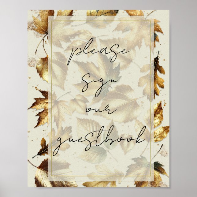 Guld Löv Almond Beige Bröllop Guestbook-tecken Poster (Framsidan)
