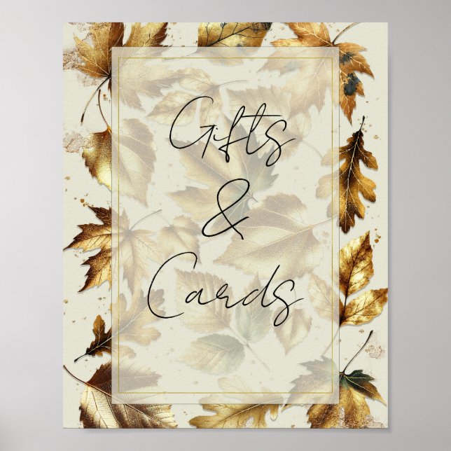 Guld Löv Almond Beige Gifts & Cards Bord Sign Poster (Framsidan)