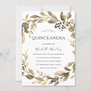 Guld Löv, andedräktighetsmodern Quinceanera Party Inbjudningar