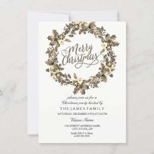 Guld Löv Blommigt Kväll jul Party Inbjudan