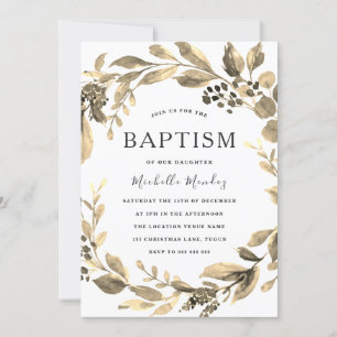 Guld Löv Boy Girl WandeBaptism Christening Inbjudningar