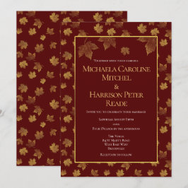 Guld Löv Burgundy Marsala Bröllop Inbjudningar