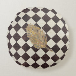 Guld Löv Diamantrundan Dekorativ kudde