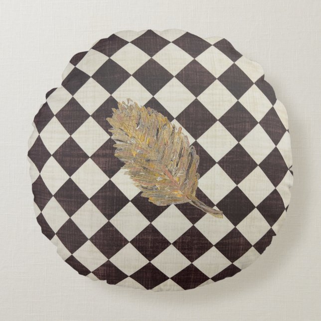 Guld Löv Diamantrundan Dekorativ kudde (Framsidan)