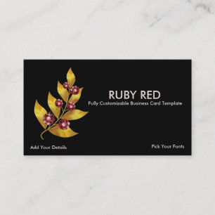 Guld Löv Flower & Ruby Rhinestone Visitkort
