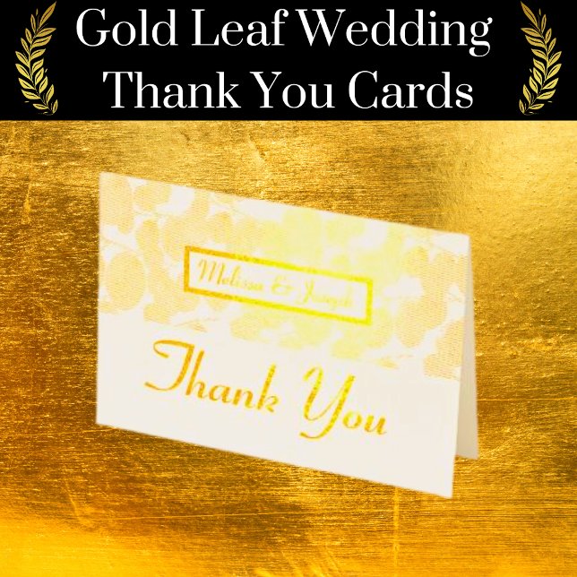Guld Löv Foliage Bröllop Tack Folierat Kort (Elegant Gold Leaf Wedding Thank You Cards)
