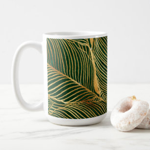 Guld Löv Forest Grönt Elegant Mönster Kaffemugg