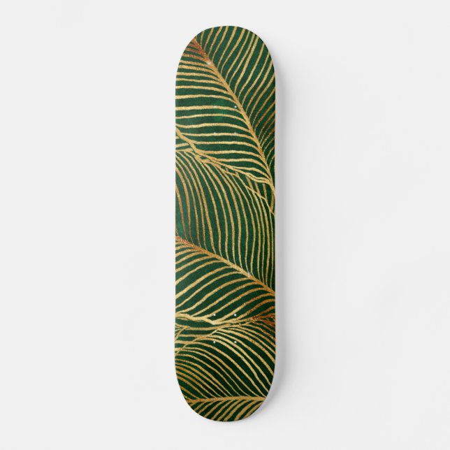 Guld Löv Forest Grönt Elegant Mönster Mini Skateboard Bräda 18,5 Cm (Framsida)