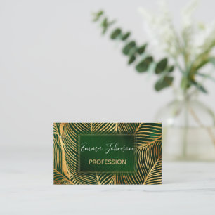 Guld Löv Forest Grönt Elegant Mönster Visitkort