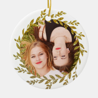 Guld Löv Glitter Effect Photo Ornament