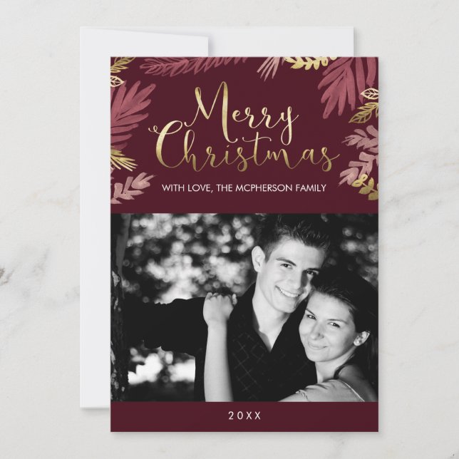 Guld Löv God jul Photo Julkort (Framsida)