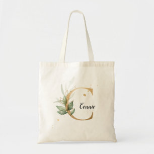 Guld Löv Greenery Elegant Foliage Monogram ’C Tygkasse