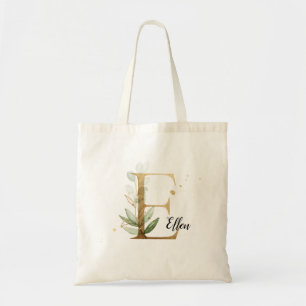 Guld Löv Greenery Elegant Foliage Monogram ’E Tygkasse