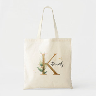 Guld Löv Greenery Elegant Foliage Monogram ’K Tygkasse
