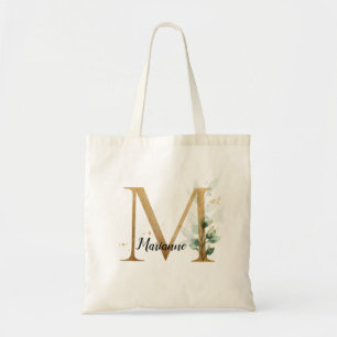 Guld Löv Greenery Elegant Foliage Monogram ’M Tygkasse