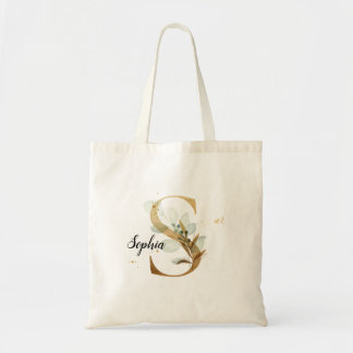 Guld Löv Greenery Elegant Foliage Monogram ’S’ Tygkasse