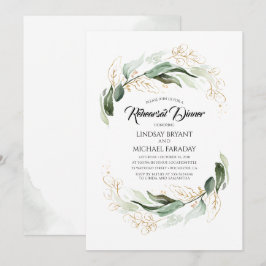 Guld Löv Greenery Elegant Rehearsal Dinner Inbjudningar