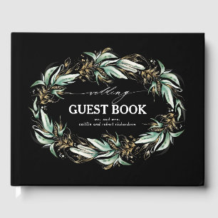 Guld Löv Greenery WAN Black Bröllop Gästböcker